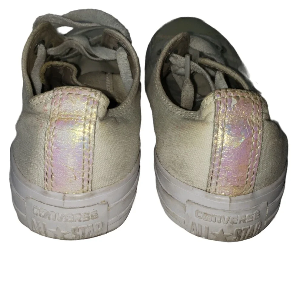 CONVERSE ALL STAR Low Profile White Sneakers Iridescent Detail Women's Size 7 - Picture 9 of 12